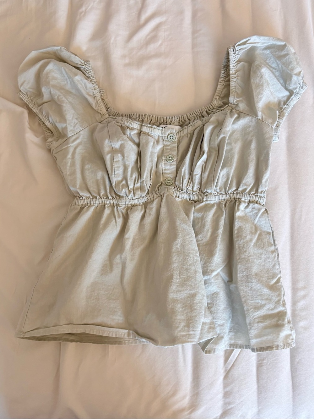 Hollister Sage Green Ruched Square-Neck Peplum Top